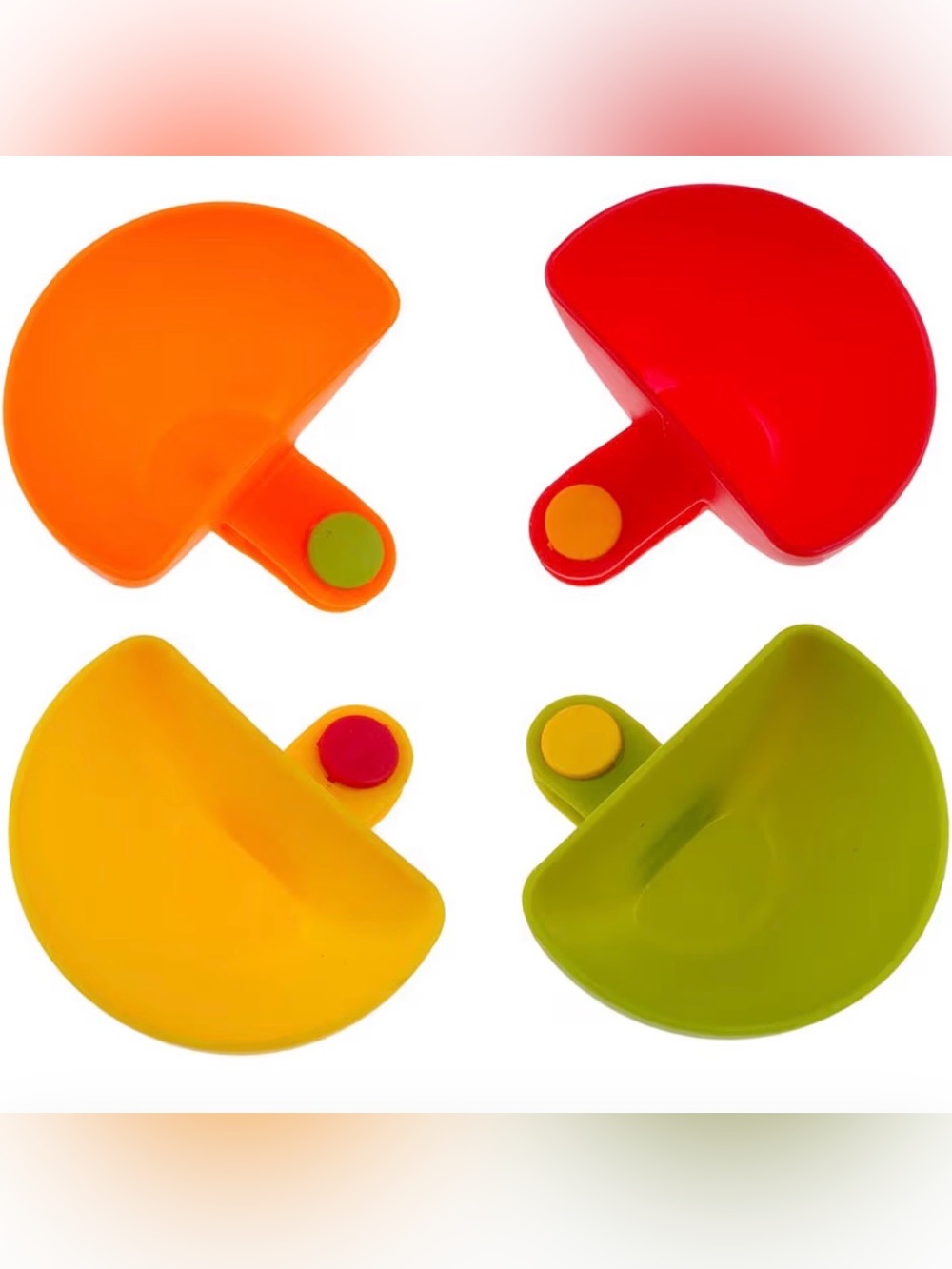 NWT Colorful Set of 4 Half-Moon Scoop Clips - Red, Orange, Yellow, Green